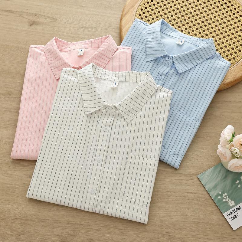 Autumn Women Striped Shirts Long Sleeve Cotton Blouses Turn Down Collar Office Lady Tops Casual Female Clothes