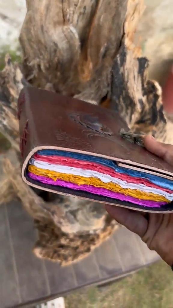 Handmade Leather Triple Moon Journal: Stone Embossed Notebook