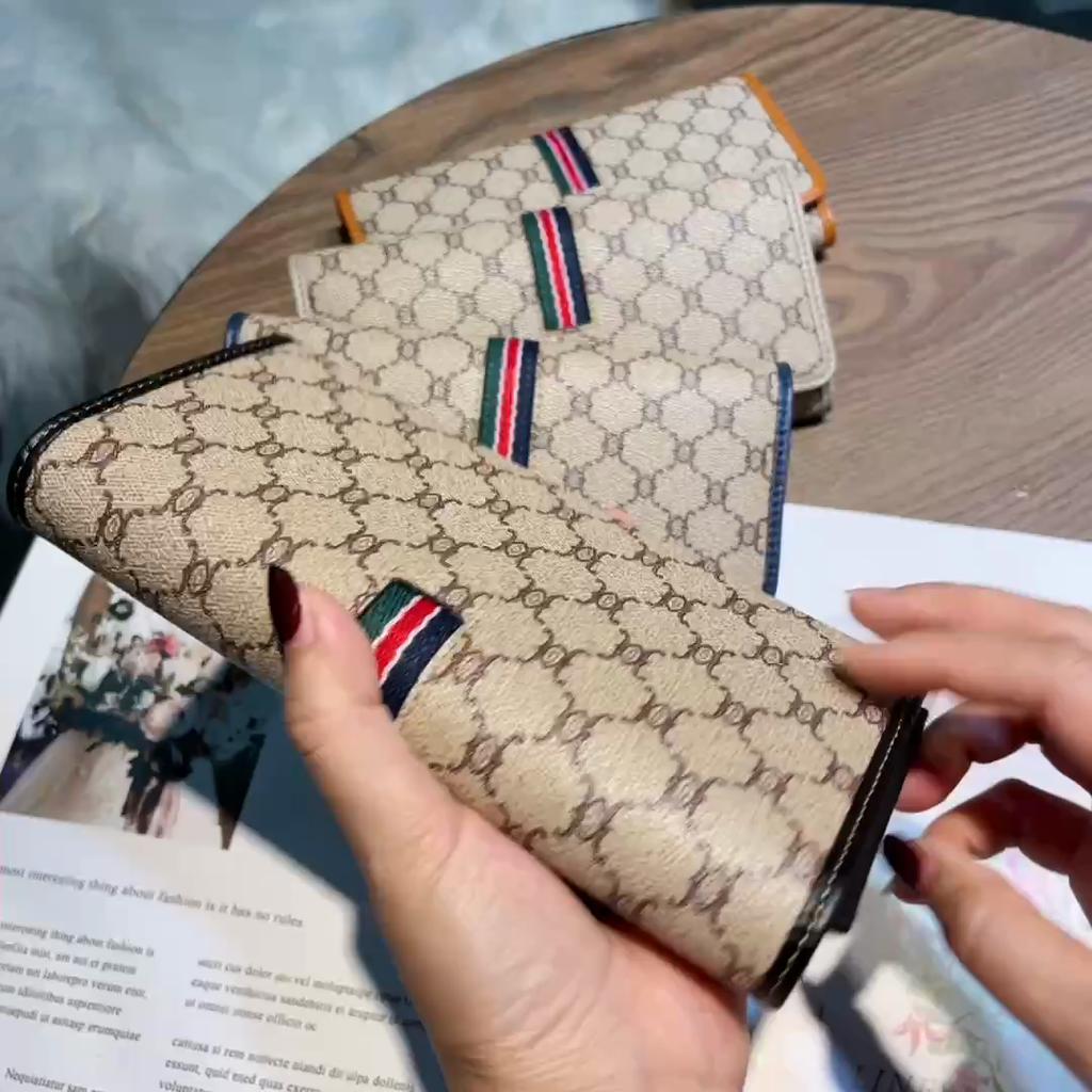 Echtes Leder Damen Geldbörsen Lange Geldbörse Triumphbogen Damen Geldbörse Mit Streifenband Hohe Kapazität Rindsleder Clutch