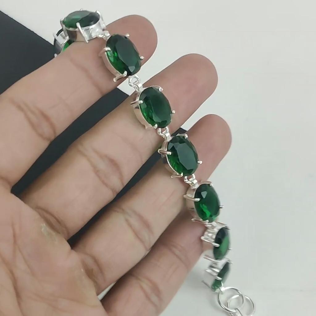 Beautiful Green Tourmaline Gemstone Handmade 925 Sterling Silver Bracelet, Pink Kunzite Bracelet For Wife , Unisex Bracelet Gift For Her