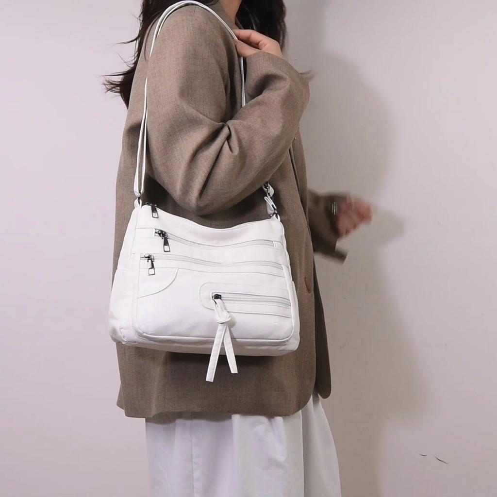 Large Capacity Women's Solid Color Shoulder Bag Multi-Layer Crossbody Bag Multi-Functional Mother Bag