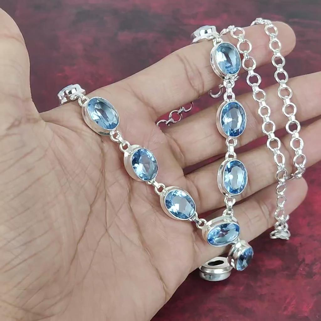 Tanzanite ručně vyráběný náhrdelník z drahých kamenů, 925 masivní náhrdelník ze sterlingového stříbra Starožitné šperky, zásnubní dárek s nastavitelným řetízkem