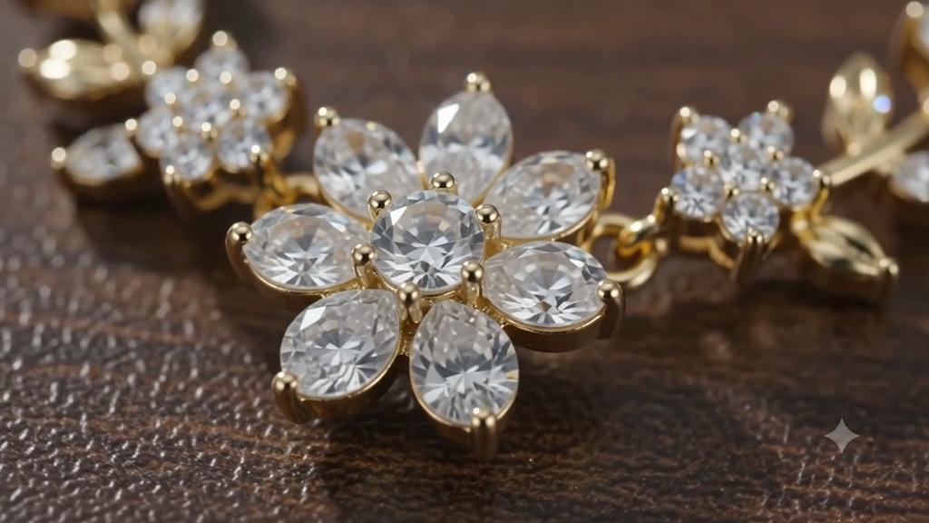 Gold Plated White AD-Studded Leaf & Flower Shaped Jewellery Set For Women