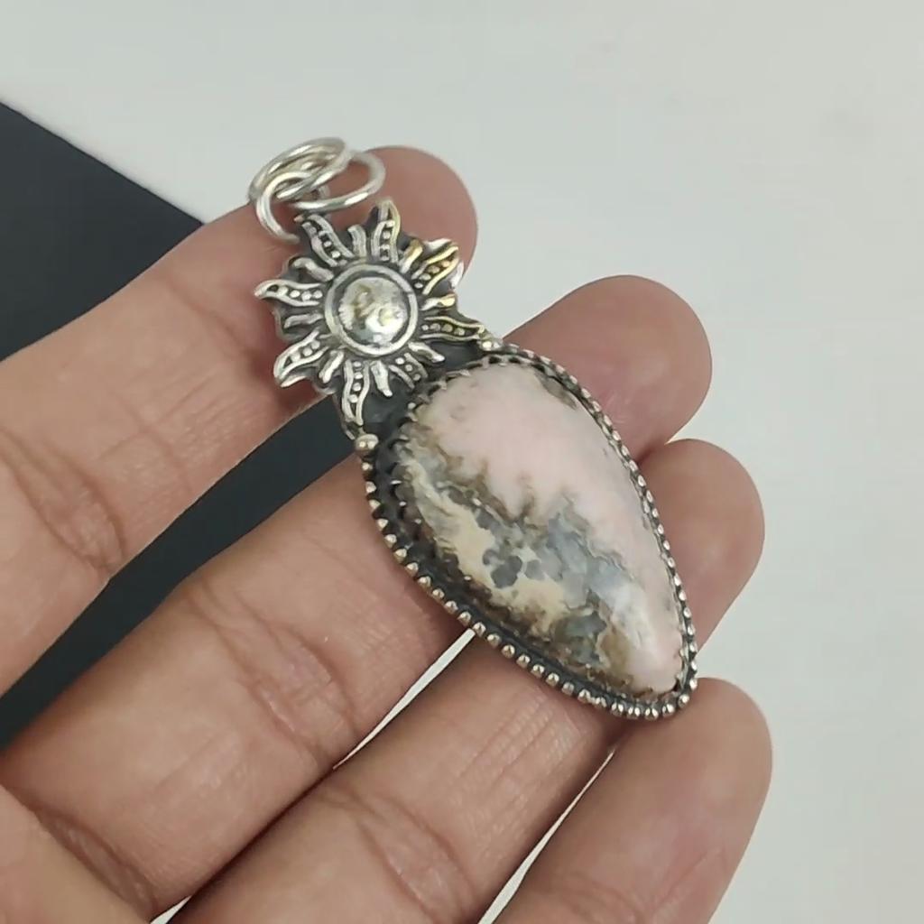 Natural Rhodochrosite Gemstone Pendant 925 Sterling Silver- Handmade Design, Everyday Wear Jewelry, Unique Rhodochrosite Pendant Father's Day Gifts