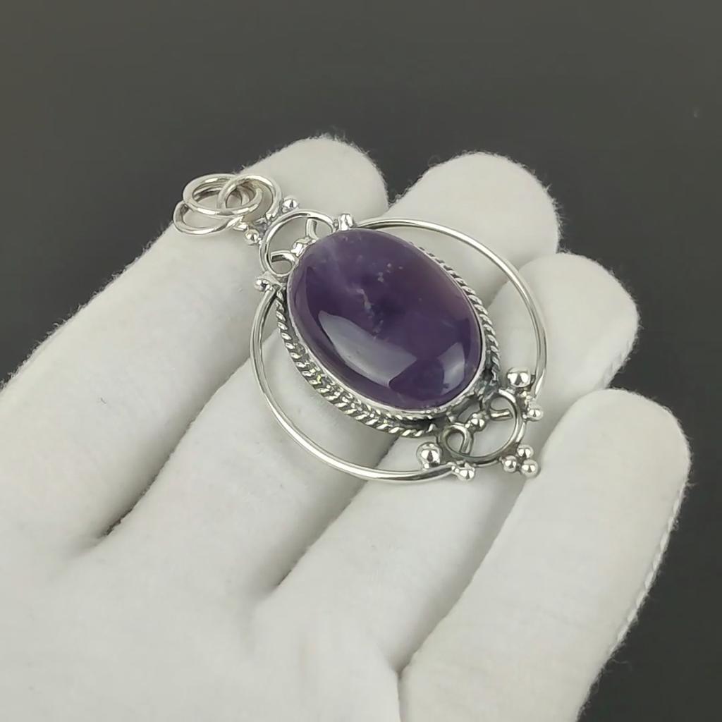 Natural Amethyst Pendant, Purple Gemstone Pendant, Pendant, 925 Sterling Silver Jewelry, Wedding Anniversary Gift, Pendant For Grand Mother