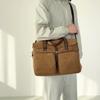 Commuter Handbag Multi-Pocket Men's Bag Large Capacity Crossbody Briefcase Solid Color Canvas Shoulder Bag