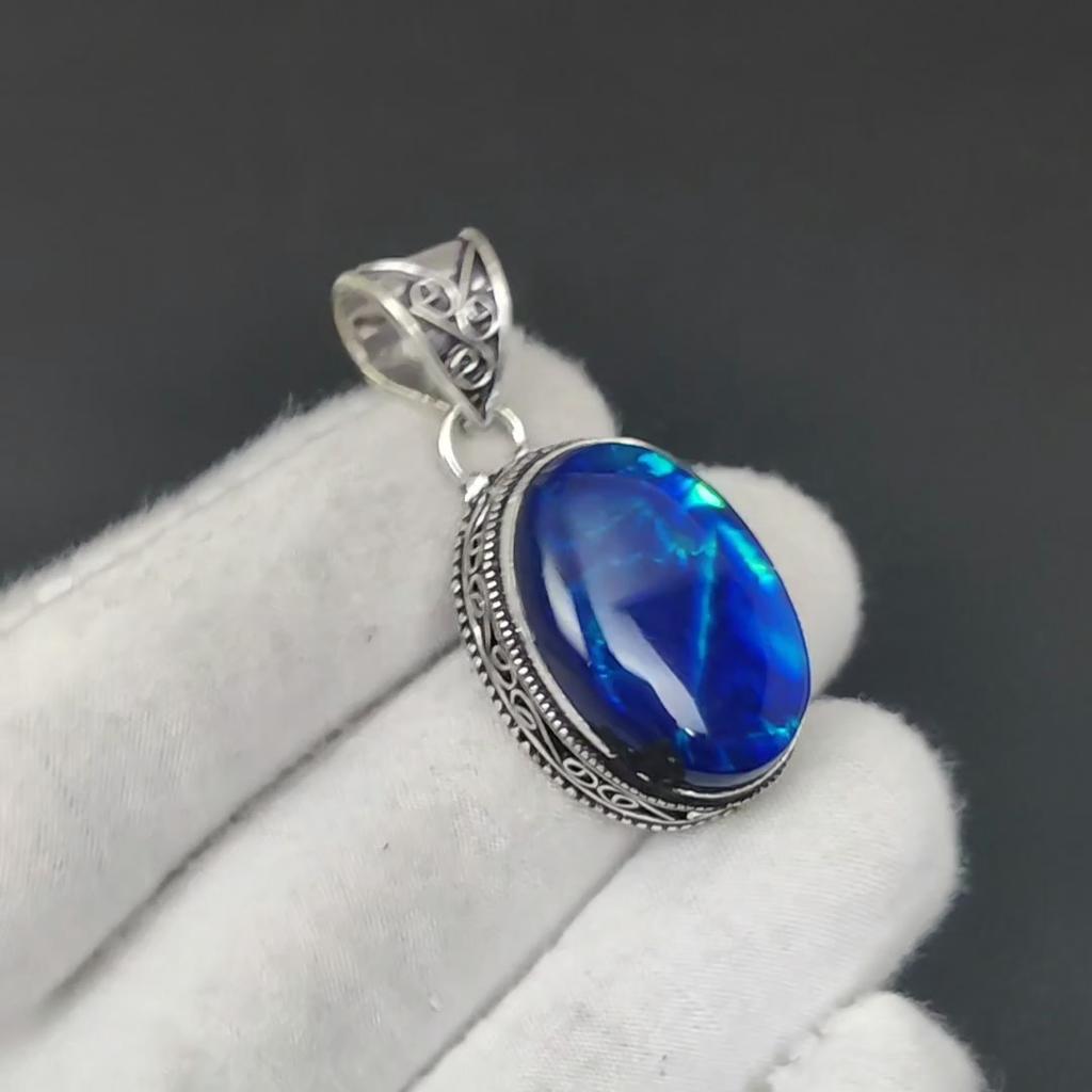 Australian Triplet Opal Gemstone Silver Pendant In 925 Sterling Silver- Handmade Design, Everyday Wear Jewelry, Unique Pendant Engagement Gift