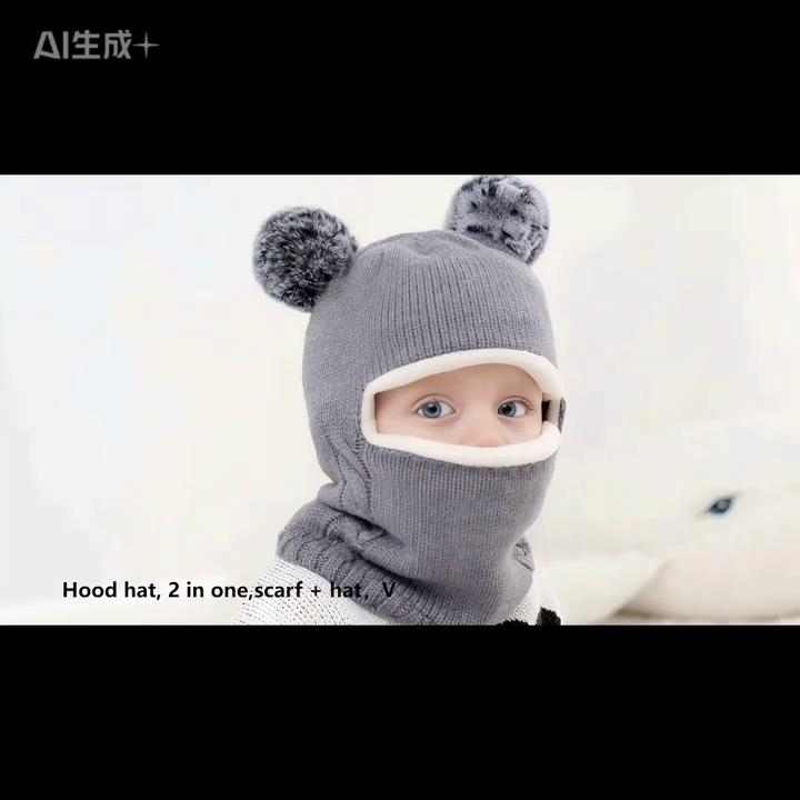 Zimowa czapka dziecięca z zintegrowanym szalikiem i aksamitną osłoną chroniącą uszy, czapka na głowę dla chłopców i dziewcząt, dziana włóczka, kombinezon dziecięcy