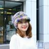 Autumn and Winter Rex Rabbit Fur Duckbill Hat with Rose Side Flower Women's Fox Fur Hat Knitted Warm Thick Fashion Hat with Brim