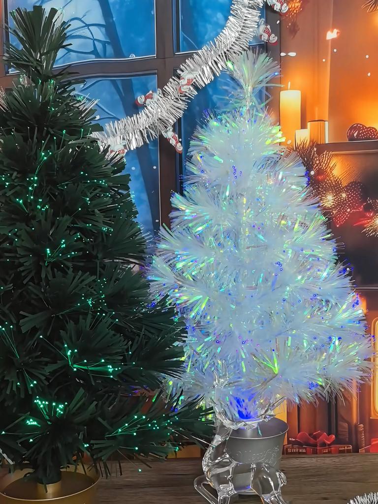 24 Inch Green Pre-lit Mini Fiber Optic Tabletop Artificial Christmas Tree with LED Lights Gold Base Xmas Table Top Tree