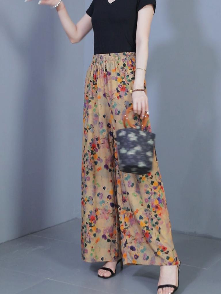 Summer Wide Leg Pants for Women High Waist Vintage Clothes Plus Size Loose Elastic Waist Casual Pants