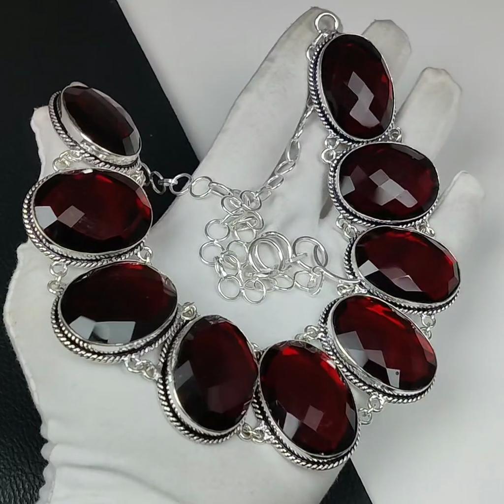 Collier électroformé en argent sterling 925 fait main avec grenat rouge, collier unisexe en argent grenat rouge pour femme, cadeau de fête