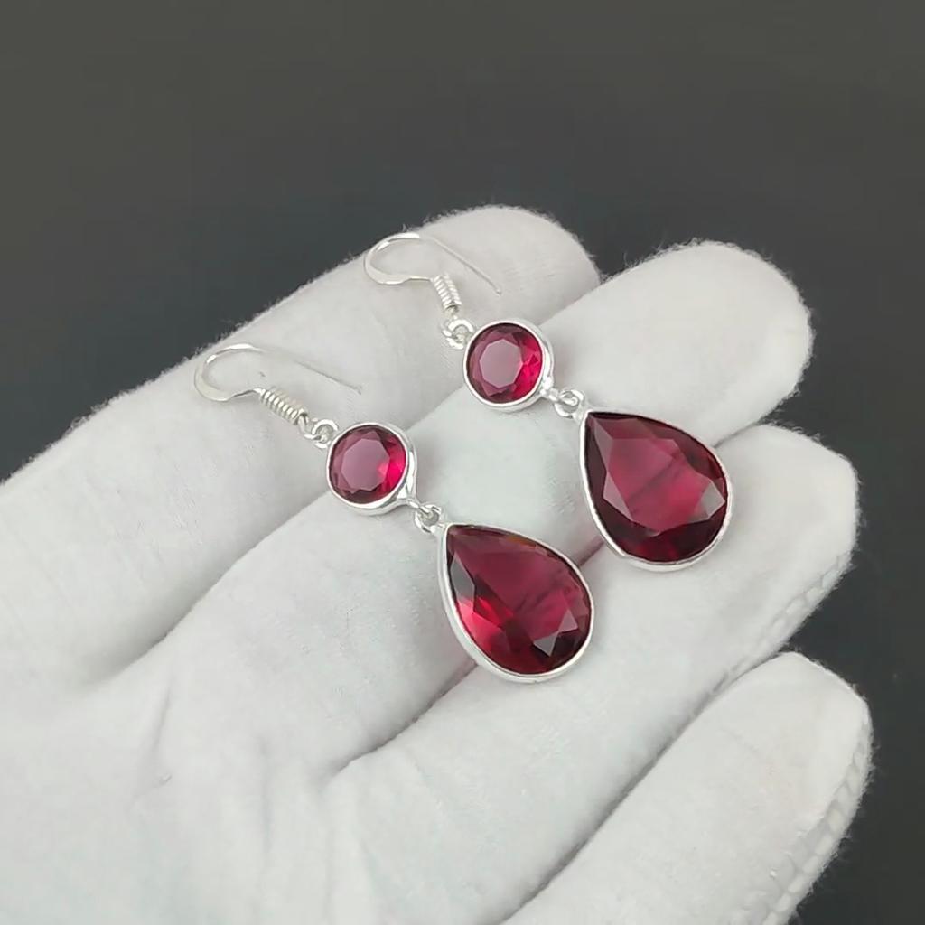 Amazing Rubellite Gemstone Earrings, 925 Sterling Silver Earring, Handmade Boho Silver Jewelry Dangle Earrings, Christmas Day  Gift