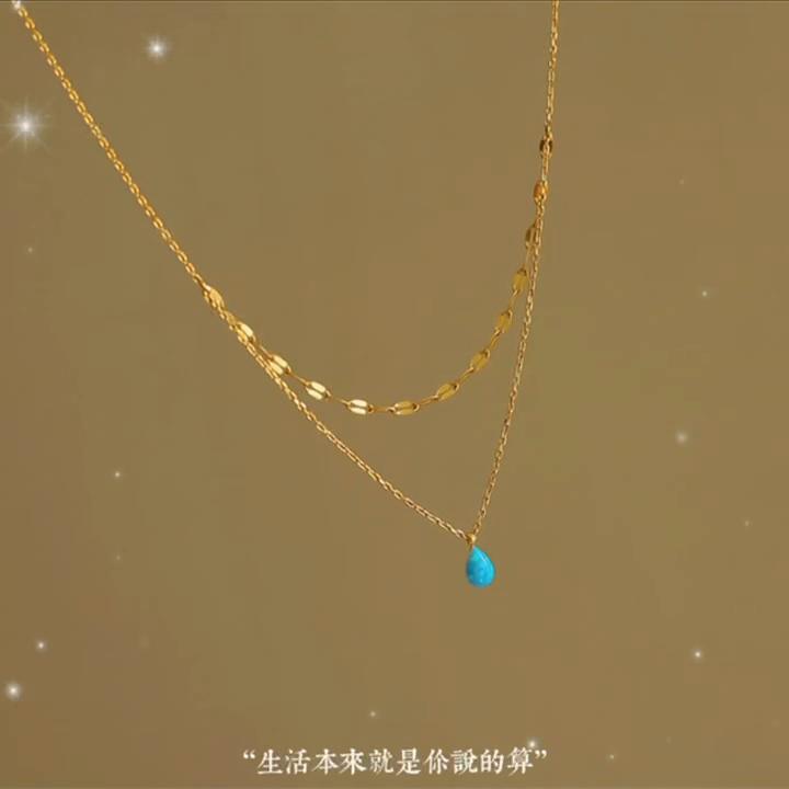 Mihmily brand-blue teardrop glitter double-layer necklace, simple and fashionable personality