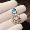Swiss Blue Topaz Gemstone 925 Sterling Silver Jewelry Long Oxidize Pendant 1.8" For Thanksgiving Gift CP-45-8