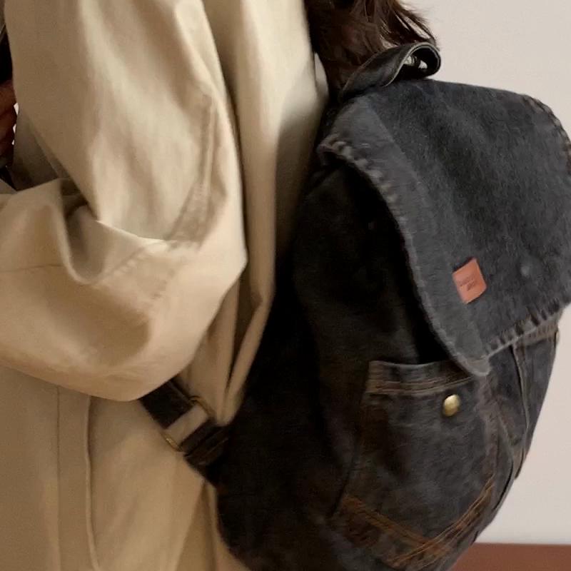 Large Capacity Backpack Women Denim Backpack