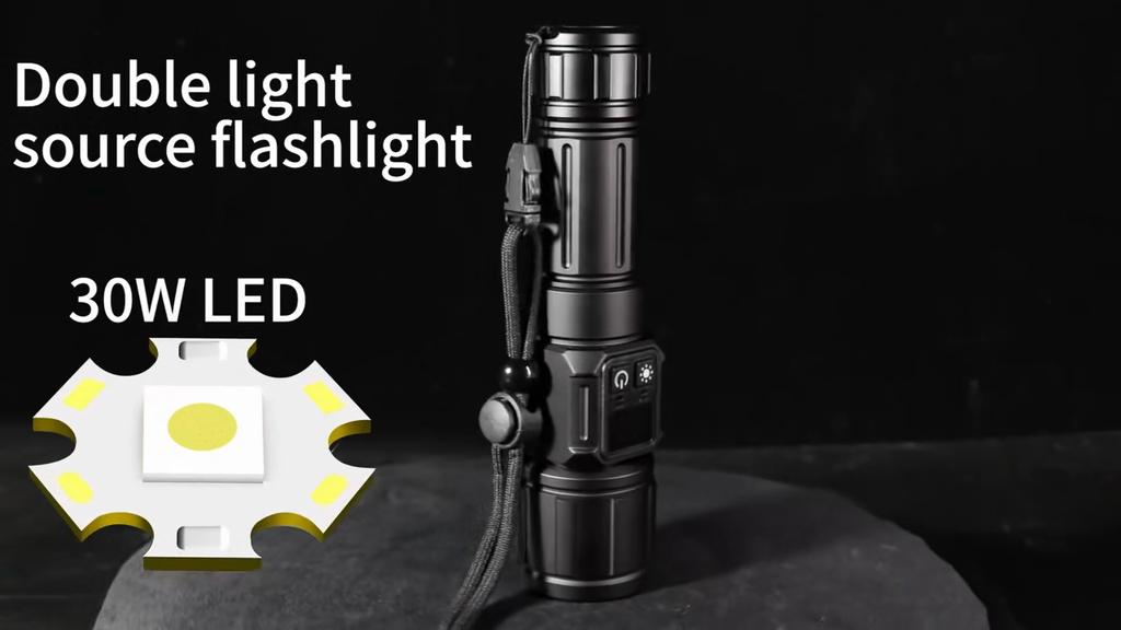 30W LED Flash Light 2000 High Lumens Handheld Flashlight with COB Light Work Light for Home Camping Hiking Emergency