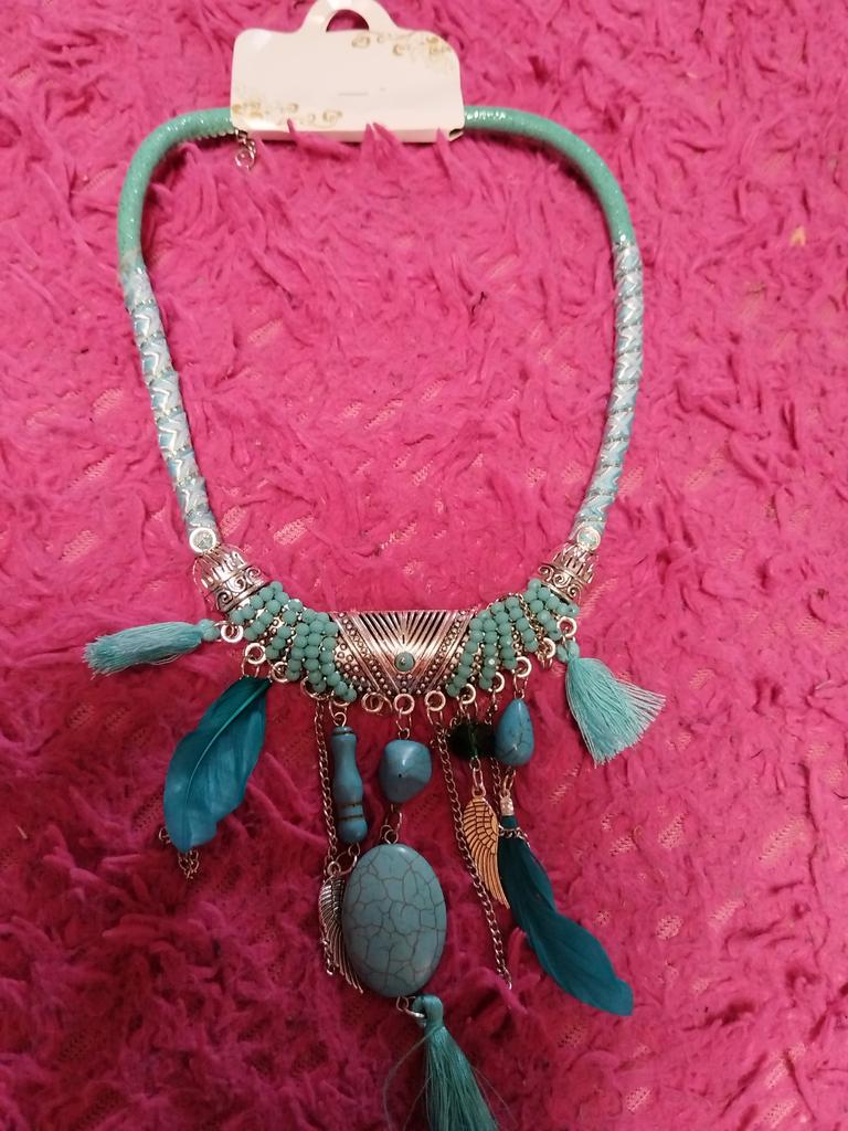 Collana Lunga Luna E Stelle Stile Bohémien Con Perline Turchesi In Ceramica, Gioiello Donna Hippie Chic, Reggolabile