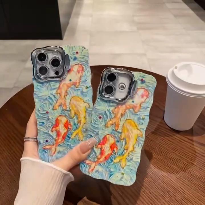 Luxury Fashion Flash Powder Lens Film Koi Diamond Phone Case for iPhone 16 Pro Max 15 14 Plus 13 12 11 Invisible Stand Full Cover Protective Cover