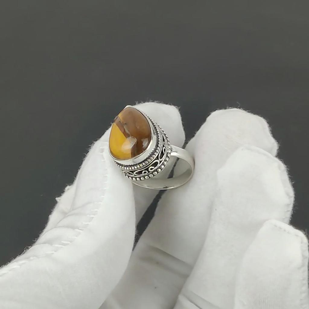 Inel cu Piatră Prețioasă Ochi de Tigru Natural, Bijuterii din Argint Sterling 925, Inel Lucrat Manual, Inel Statement din Argint cu Ochi de Tigru, Cadouri de Ziua de Naștere Pentru Femei