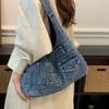 Washed Denim Slouchy Hobo Bag with Multiple Front Pockets Casual Large Capacity Shoulder Purse for Women Daily Travel