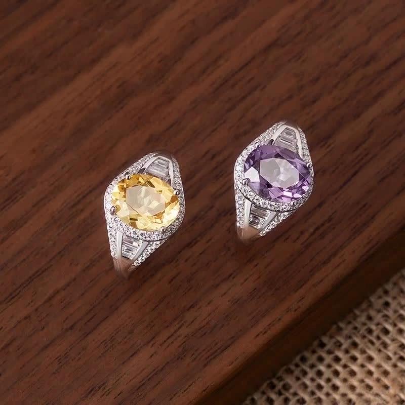S925 Sterling Silver Ring Women's Inlaid 8 * 10mm Natural Crystal Stone Topaz High Sense Ring Elegant Ladies Jewelry