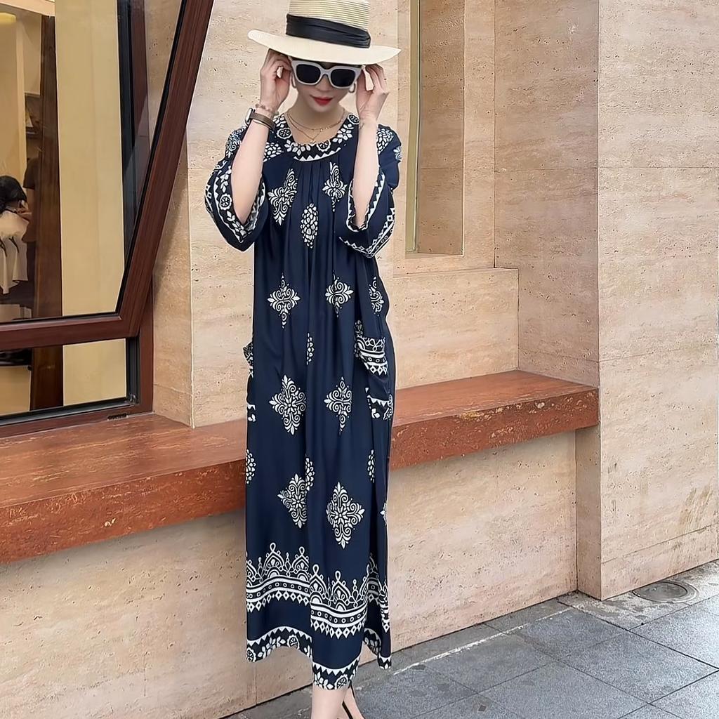Women's Plus Size Boho Printed Maxi Dress – Oversized Summer Dresses with Pockets