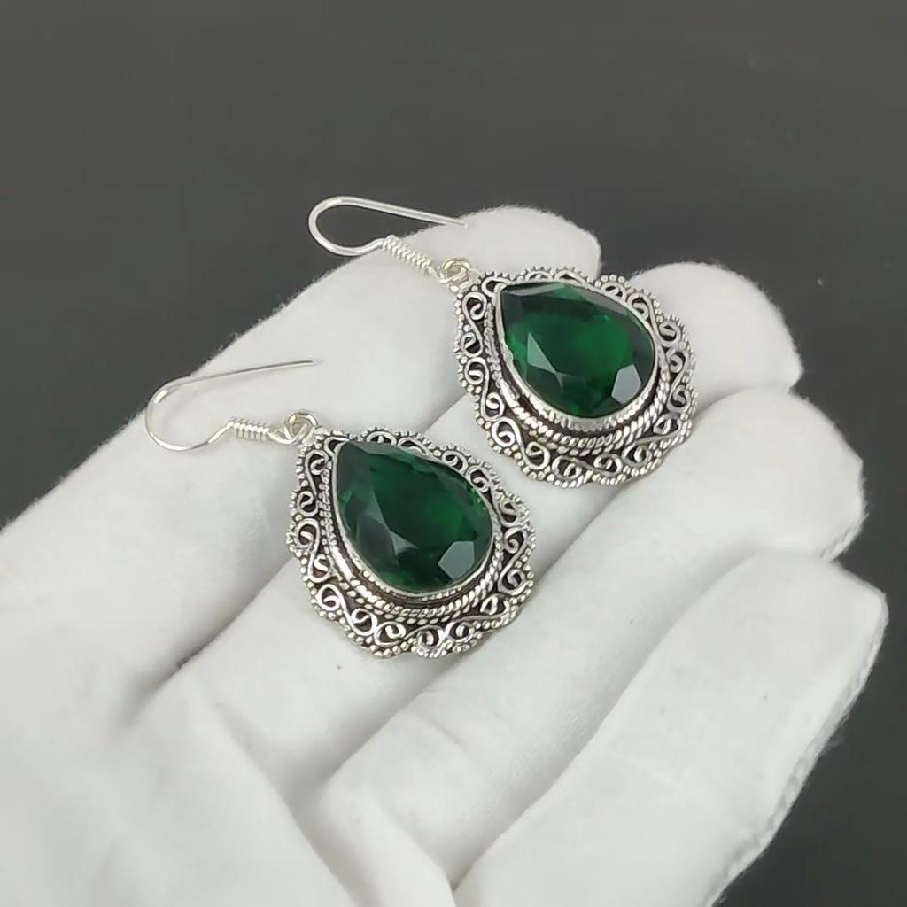 Green Tourmaline Gemstone Earrings, 925 Sterling Silver Earrings, Silver Earrings For Gift, Green Tourmaline Dangle Drop Earrings For Birthday Gifts