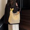 Handwoven Straw Tote Bag with Leather Handles and Open Weave Design Perfect for Summer Beach and Casual Outings