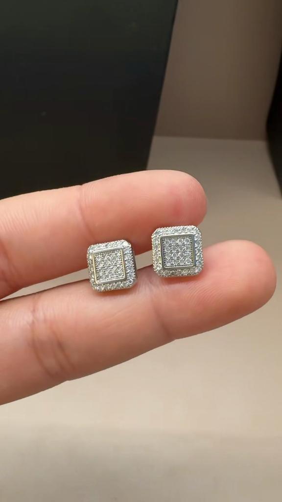 Square Double Layer Iced Out Moissanite Stud Earrings Copper Hip Hop Jewelry For Men Women