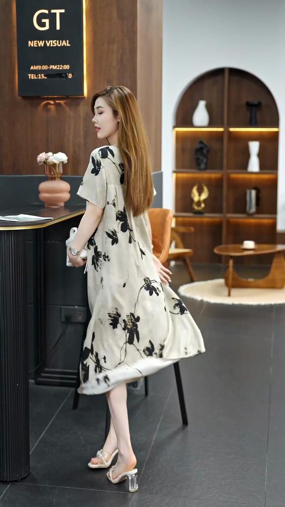 Plus Size Elegant Women's Loose Dresses Summer Short Sleeve Casual Long Dress Female Vintage Clothes