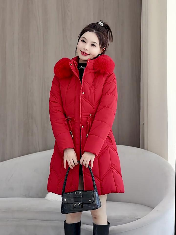 Winter Women's Cotton-padded Jacket Long Slim Fashion Large Fur Collar Women's Coat