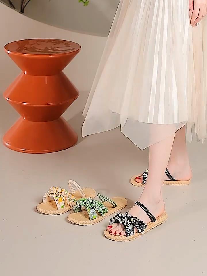 New Summer Outdoor All-Matching Women's Flat Non-Slip Floral Slippers