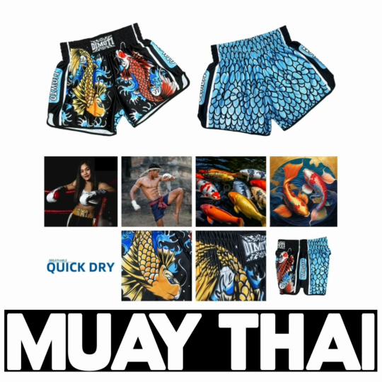 Twin Carp Fish Muay Thai Kickboxing Boxing MMA UFC Casual Shorts Gym Sport Unisex Men Women Workout Quick Dry Print Elastic High Waist Training