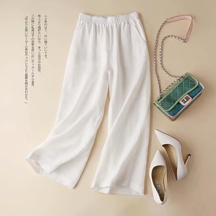 Cotton Linen Trousers Summer Solid Color  Breathable Cotton Linen Wide Leg Pants Trousers Pants Straight Tube Pants Women Loose Casual