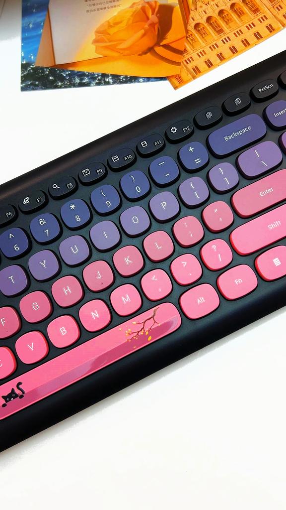 Mofii Kabelloses Maus- und Tastaturset: Runde Tastenkappen, mehrfarbige Tastatur, kabellose Tastatur für Frauen im Büro