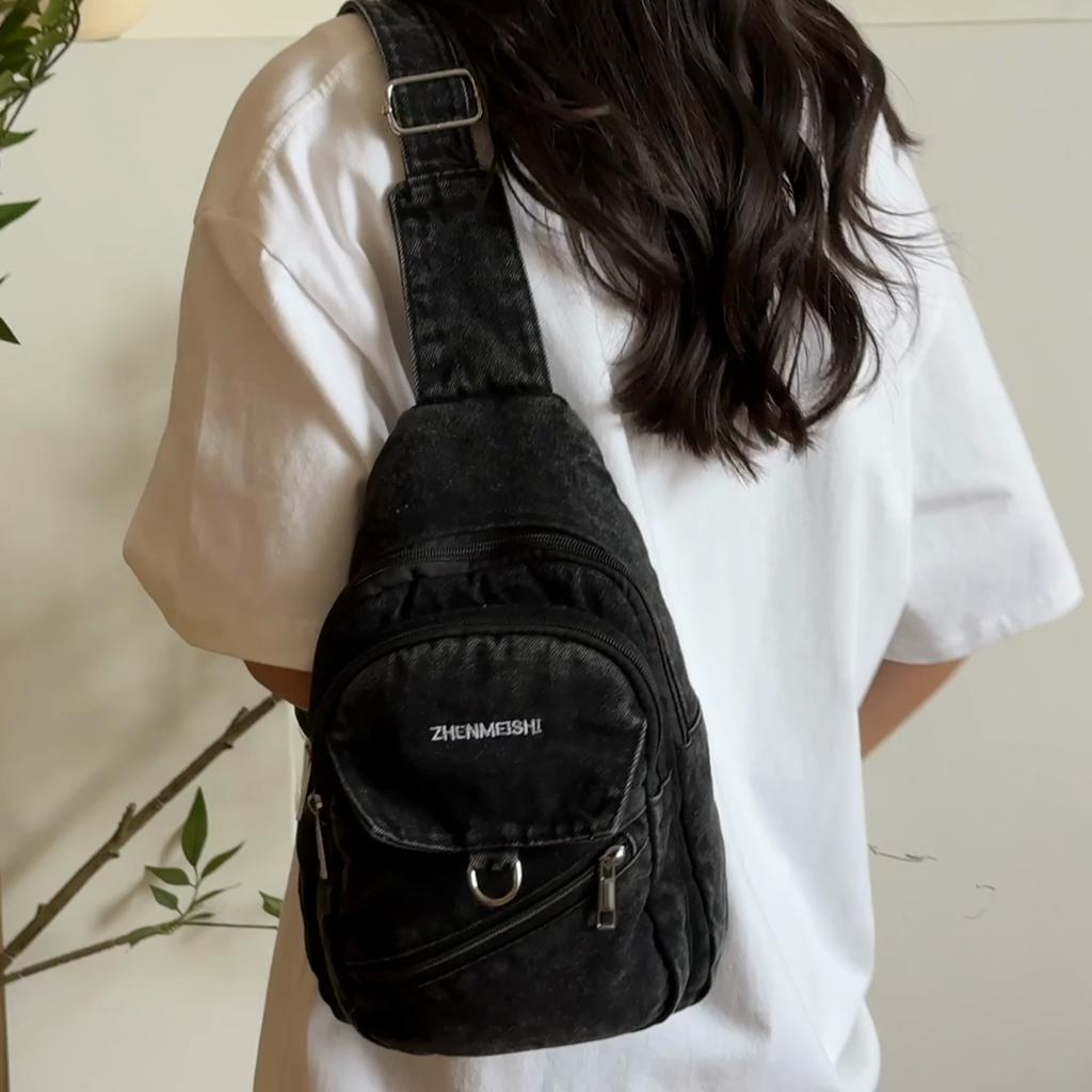Denim Chest Bag Women's Crossbody Bag Large Capacity Shoulder Bag