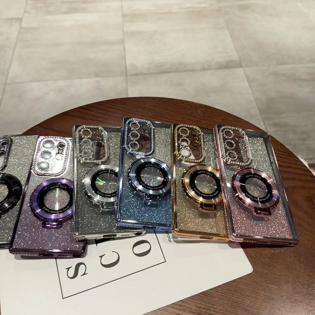 Luxury Glitter Bling Gradient Cases Bracket Diamond S24Ultra Case For Samsung Galaxy S25 S24 S23 S22 Ultra Plus A05S A15 A24 A25 A35 A55 Cover