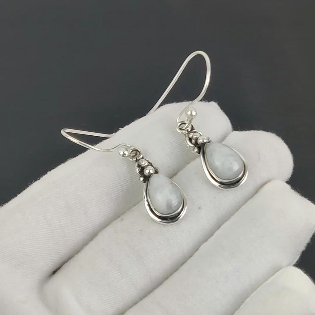 Natural Rainbow Moonstone Gemstone Earrings, 925 Sterling Silver Earring, Handmade Boho Silver Jewelry Dangle Earrings, Engagement Gift