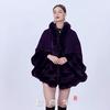 Women's Coat Autumn and Winter New Large Size Imitation Fur Collar Shawl Fur Hooded Knitted Cardigan Shawl Cape Jacket