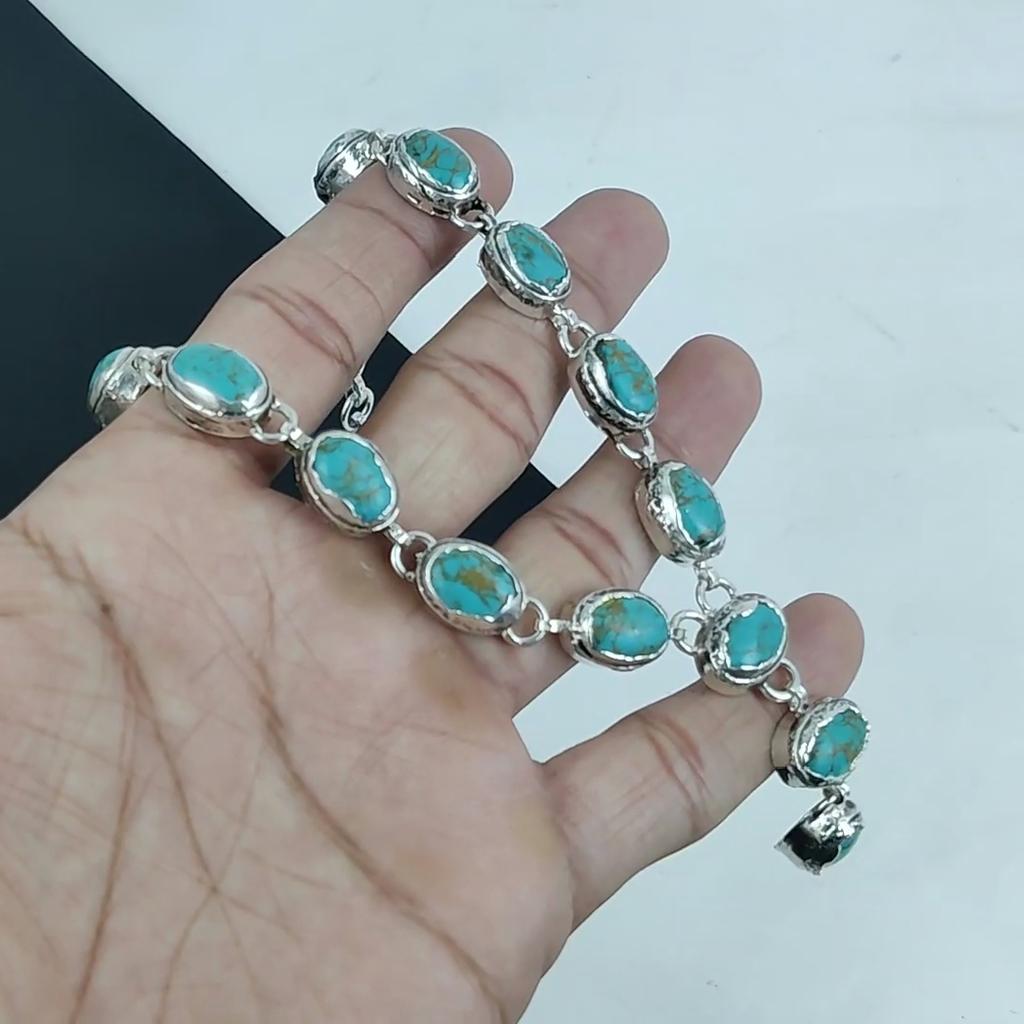 Colier uimitor cu piatră prețioasă turcoaz, lucrat manual din argint sterling 925, colier turcoaz din argint pentru soție, colier unisex, cadou de nuntă