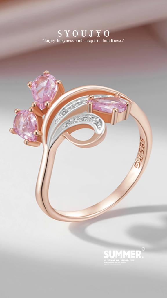 Anello bicolore in oro rosa e argento per donna, con zirconi rosa, design floreale, doppia galvanica, regalo di lusso