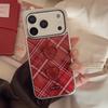 Retro Wine Red Grid Pattern Stereoscopic Love Button Shock Proof Phone Cover Case for iPhone 17 16 15 14 13 12 Pro Max Plus Air