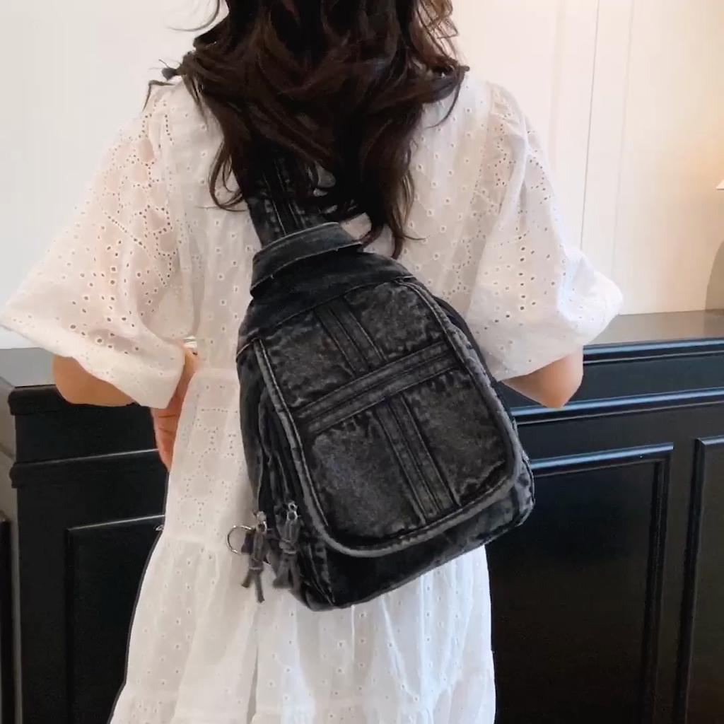 Vintage Denim Backpack Women's Chest Bag Travel Bag Multifunctional Shoulder Bag