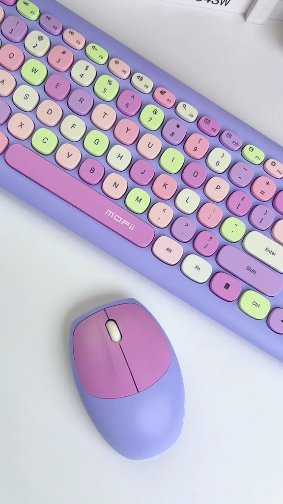 Mofii Wireless Mouse And Keyboard Set Round Keycaps Color Keyboard Women Office Wireless Keyboard Full Size Typewriter Keyboard