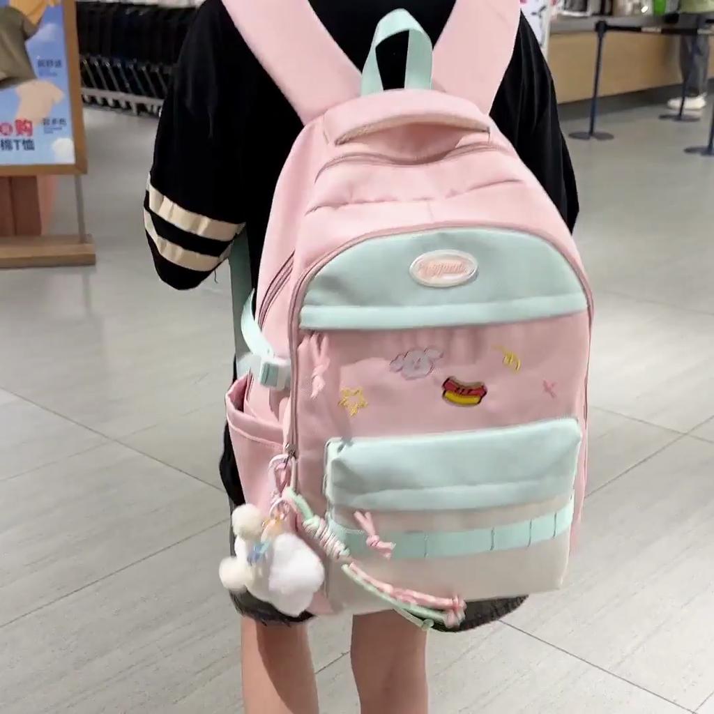 Contrast Color Girls Backpack Junior High School Student Schoolbag Lightweight Women's Backpack