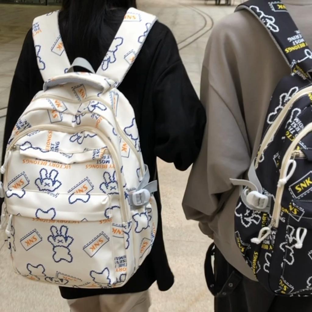 Women's Graffiti Travel Backpack Student Schoolbag Bear Print Backpack Men Cartoon Backpack