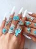 Cross Border Bohemian Style Imitation Turquoise Cross Lightning Ring Women's Jewelry Ethnic Style Geometric Carved Ring Set