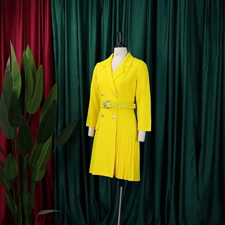 Gekerbter Kragen Elegante Kleider Damen Frühling Herbst Langarm Übergröße Plissiertes Kleid 2026 Neu