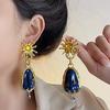 Exaggerated Blue Stone Water Drop Dangle Earrings for Women Jewelry Baroque Style Party Show Statement Earrings Accessories